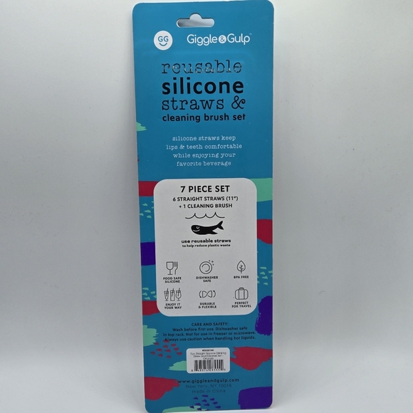 Giggle & Gulp Reusable Silicone Straws 7 piece Set - Picture 2 of 5